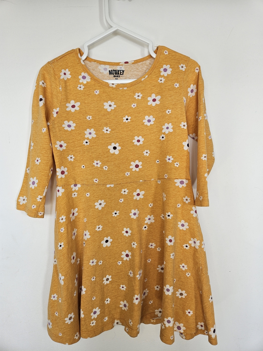 Monkey Bars Girls Mustard Yellow Floral Daisy Skater Dress 6X 100% Cotton🩷